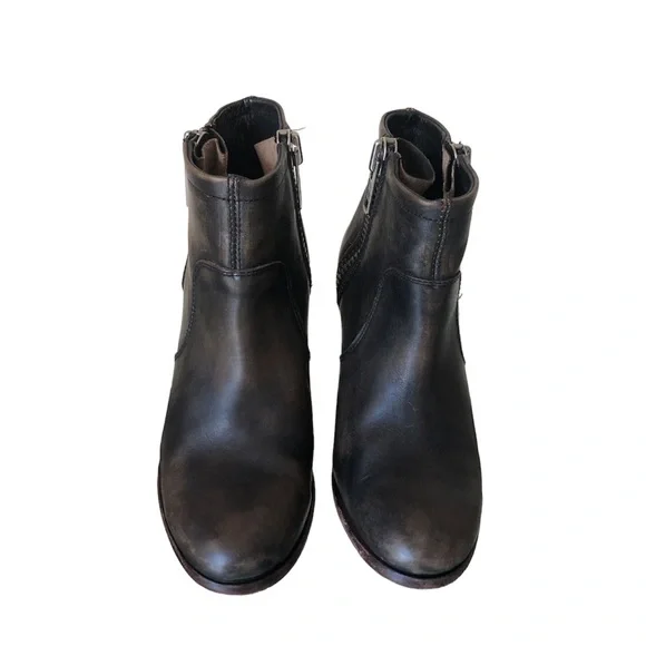 Hinge barris distressed leather ankle boots double zip heeled booties - Picture 5 of 14